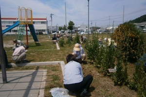 They volunteered to weed and plant flowers.