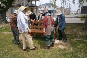 Women around the bench. They live near the park.