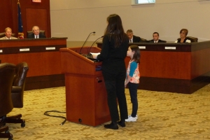 Emiko and Miya addressing the Springboro City Council